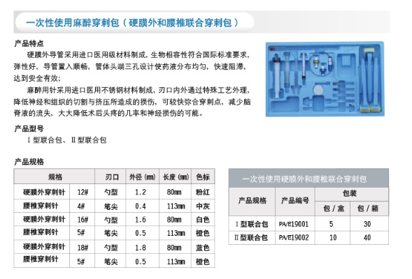 一次性使用硬膜外和腰椎联合穿刺包